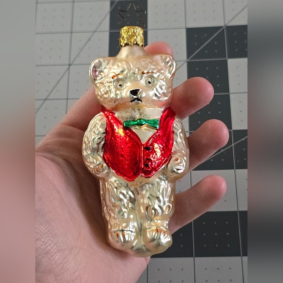 Inge Glas Blown Glass German Christmas Ornament Teddy Bear - Picture 1 of 7